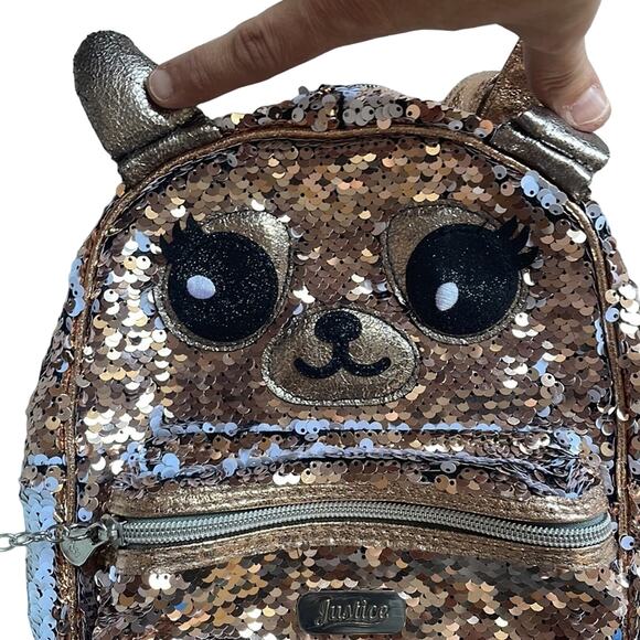Justice Puppy Mini Backpack Flippable Sequin Bag Multicolor Metallic - Picture 9 of 12